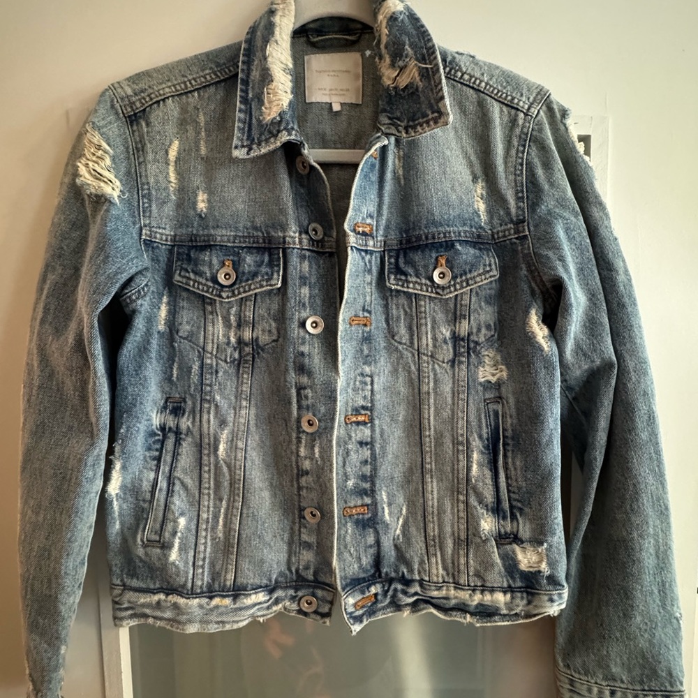 Zara Blue Distressed Denim Jacket size M